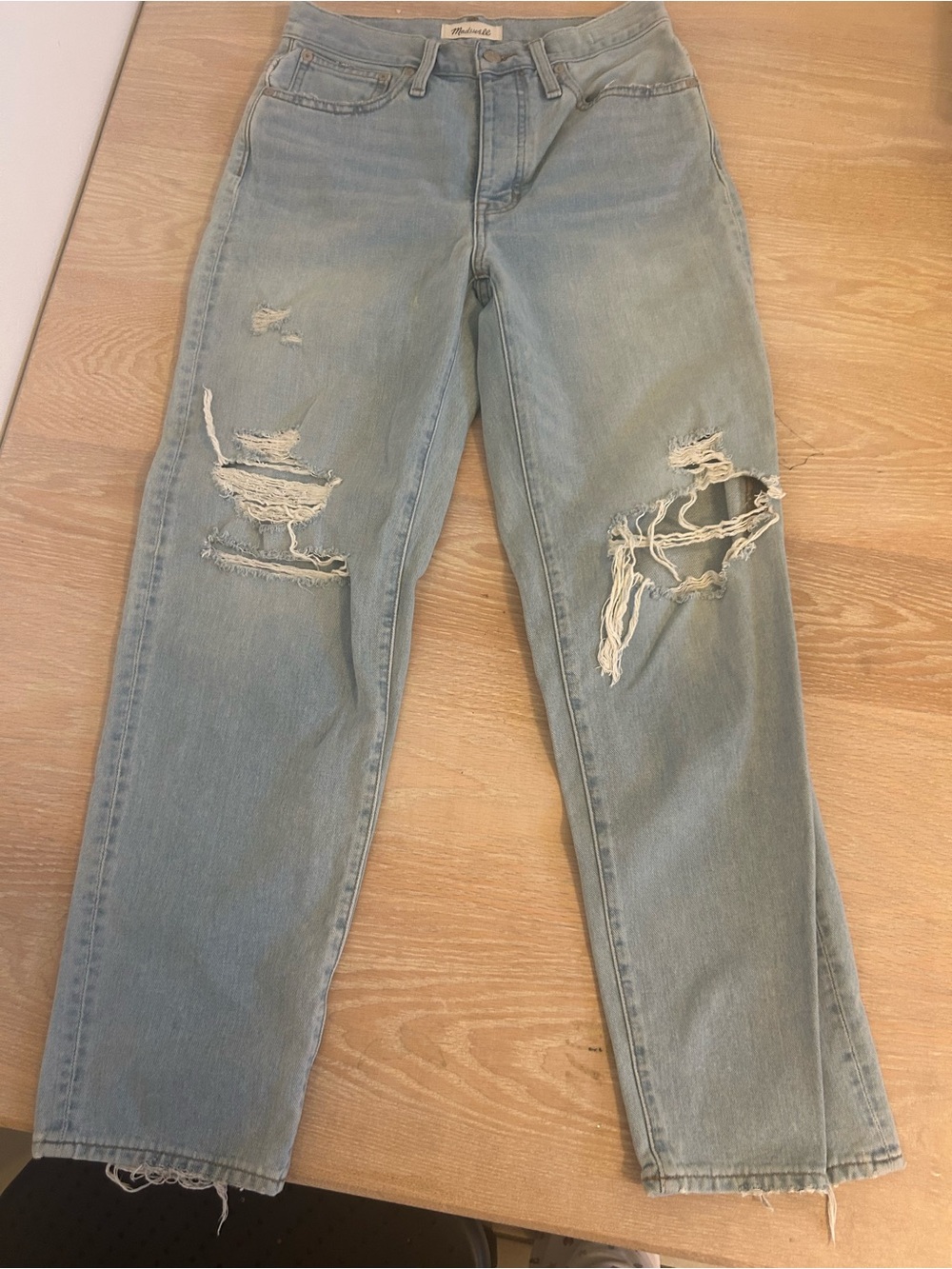 Madewell Washed Light Blue Distressed Boyfriend Jeans